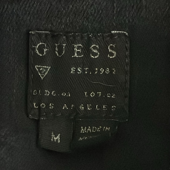 GUESS Black Denim Jean Jacket Leather Fringe Studded Size M Western Concert Stud - Picture 10 of 10